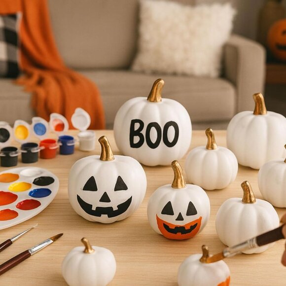 18PCS White Pumpkins - Assorted Foam Pumpkins with Detachable Stems, Fall - Picture 4 of 5